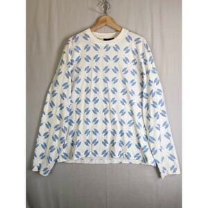 Stussy Mens XL White Blue All Over Butterfly Print Long Sleeve T-Shirt Cotton